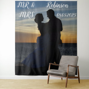 Modern Script Mr & Mrs Wedding Backdrop banner Tapestry