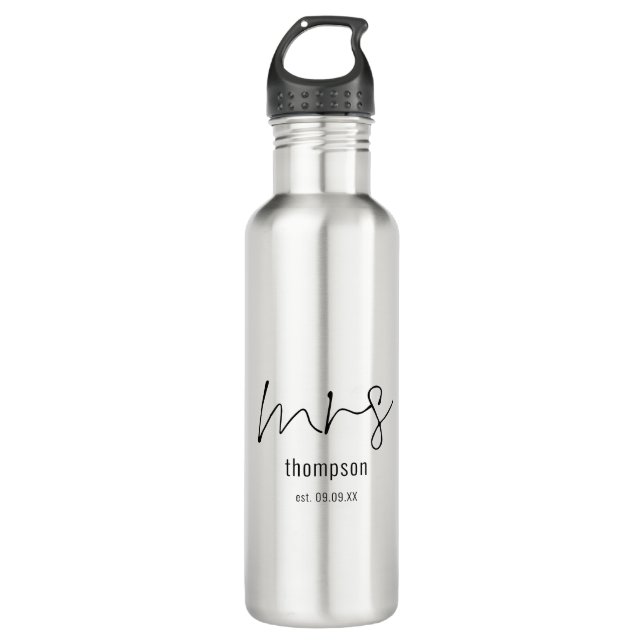 Modern Script Mrs Name Bride Keepsake Gift  710 Ml Water Bottle (Front)