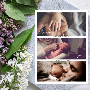 Modern Script Multi Photo Collage Baby Shower Thank You Card