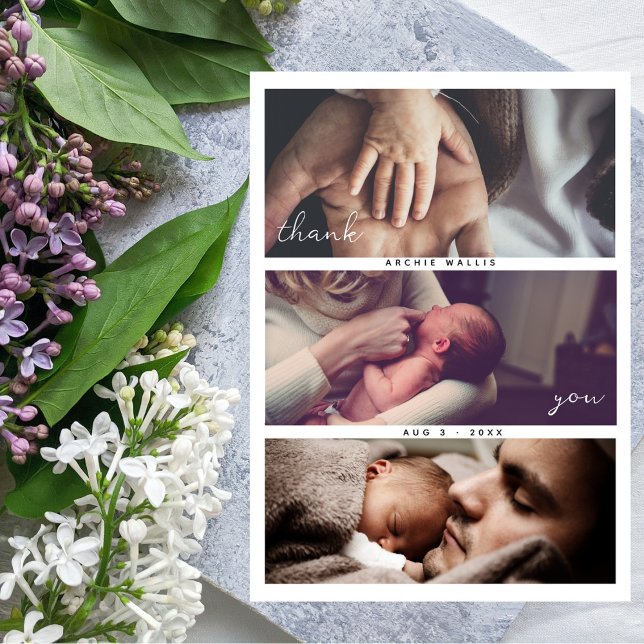 Modern Script Multi Photo Collage Baby Shower Thank You Card (Creator Uploaded)