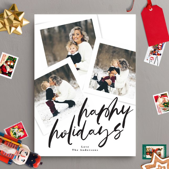 modern script multi photo collage brush happy holiday card (Creator Uploaded)