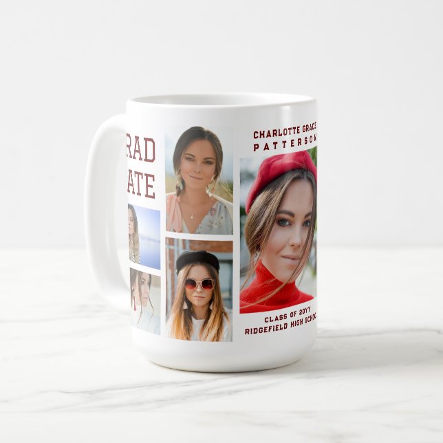 Modern Script Multi Photo Graduation Graduate Coffee Mug (Front Left)