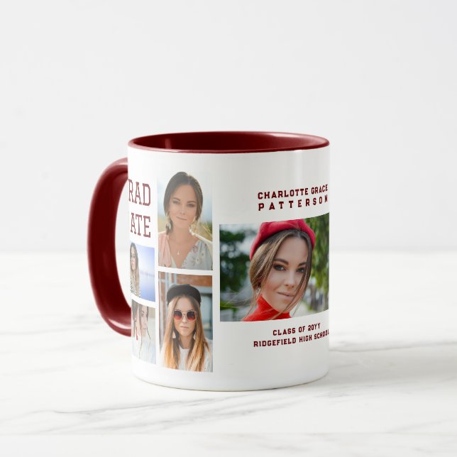 Modern Script Multi Photo Graduation Graduate Mug (Front Left)