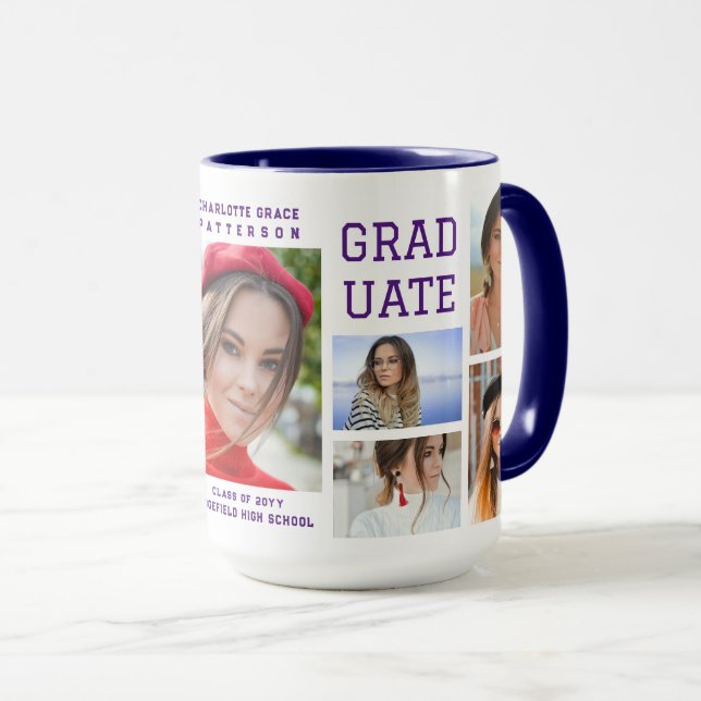 Modern Script Multi Photo Graduation Graduate Mug (Front Right)