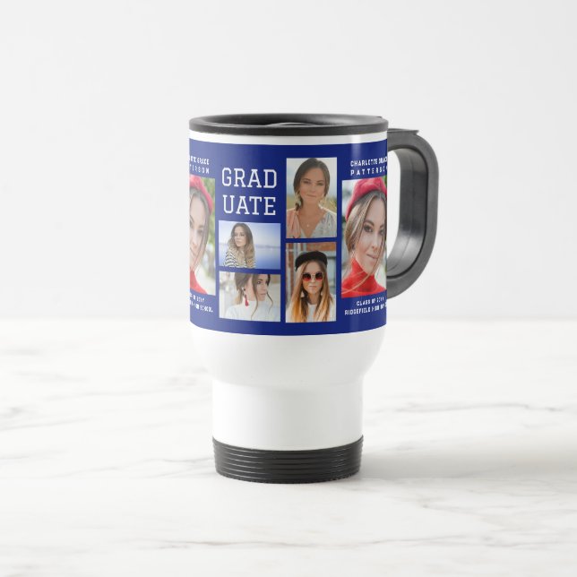 Modern Script Multi Photo Graduation Graduate Travel Mug (Front Right)