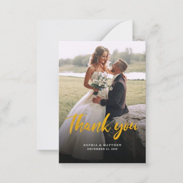 Modern Script Multi Photo Wedding Thank You Card (Front)