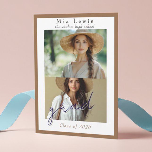 Modern Script  Multi Portrait Photo Graduation Announcement (Creator Uploaded)