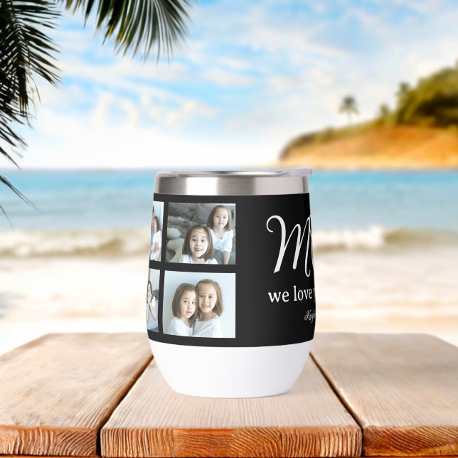 Modern Script Mum We Love You Photo Collage (Beach)