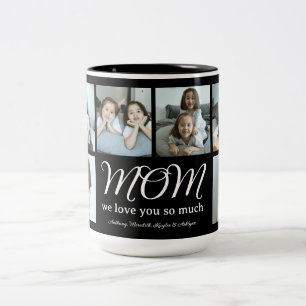 Modern Script Mum We Love You Photo Collage  Two-Tone Coffee Mug