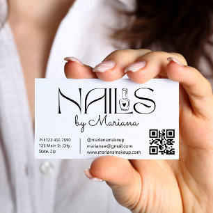 Modern Script Nail Tech QR Code Salon Business Card