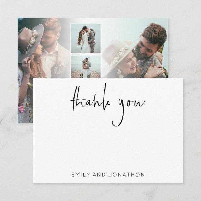 Modern Script Name 5 Photos Wedding Thank You Card (Front/Back)