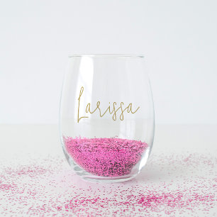 Modern Script Name Bachelorette Bridal Party Stemless Wine Glass