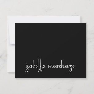 Modern Script Name Black Flat Note Card