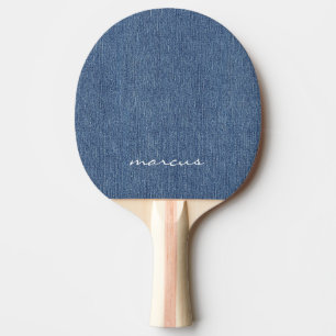 Modern Script Name Blue Jean Denim Print Ping Pong Paddle