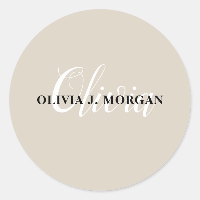 Modern script name logo professional classic round sticker (Front)