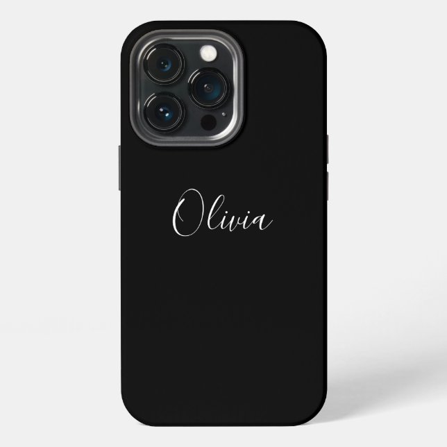 Modern script name monogram elegant plain black  iPhone case (Back)