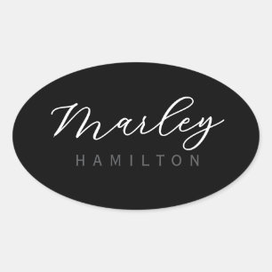 Modern Script Name Monogram Oval Sticker