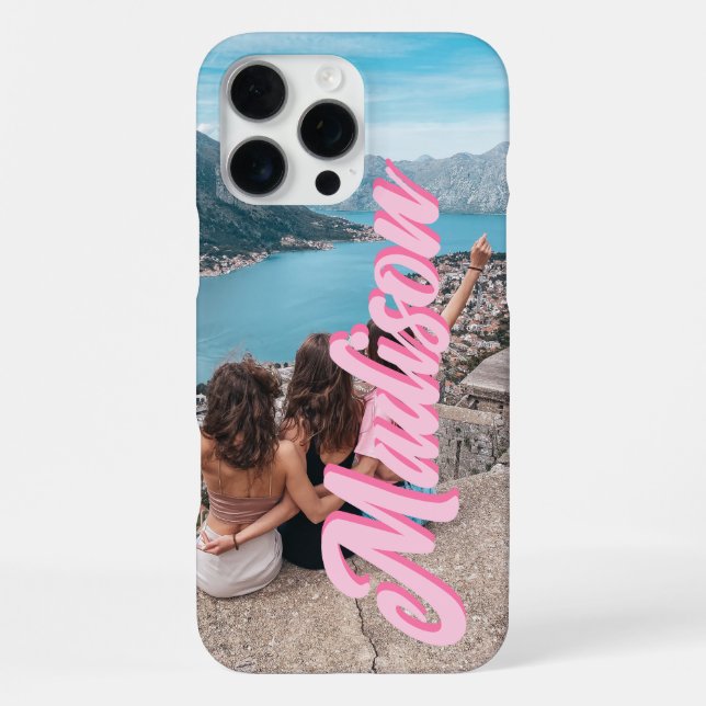 Modern Script Name Monogram Photo iPhone Case (Back)