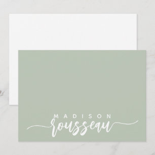 Modern Script Name Personalised White Sage Green Card