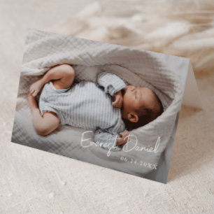 Modern Script Name Photo Baby  Thank You Card