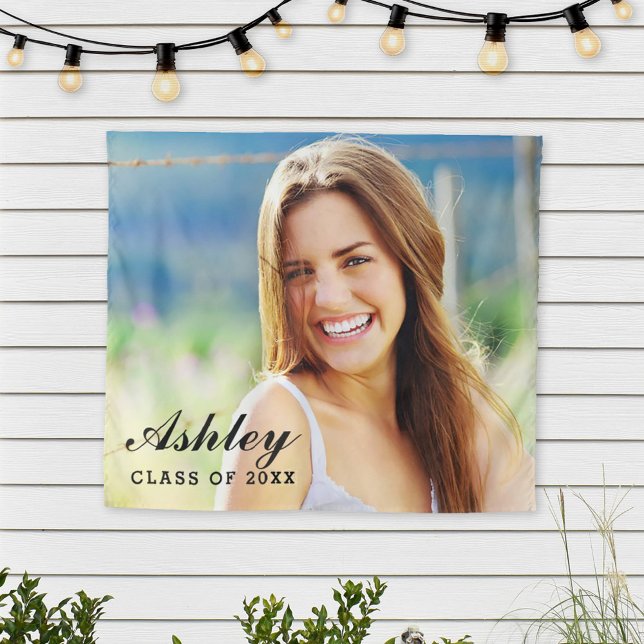 Modern Script Name Photo Graduation Backdrop Tapestry (Creator Uploaded)