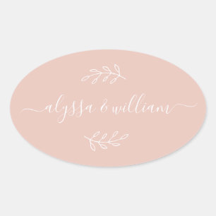 Modern Script Name Simple Blush Pink Elegant Oval Sticker