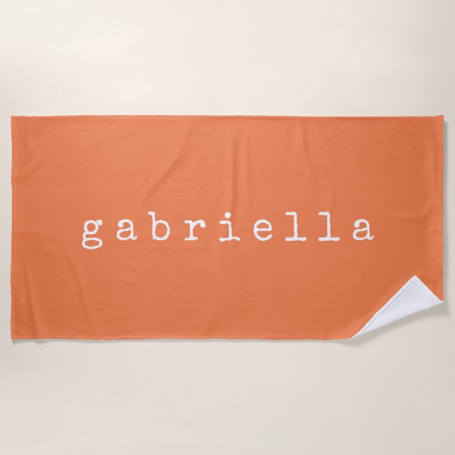Modern Script Name Summer Beach Aesthetic Orange Towel (Front)