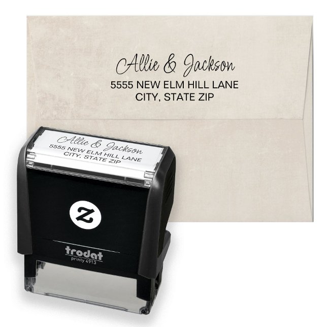 Modern Script Names Address Wedding Self-inking Stamp (Return address rubber stamp)