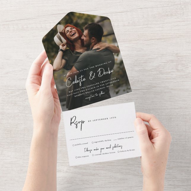 Modern Script Names Photo Wedding All In One Invitation (Tearaway)