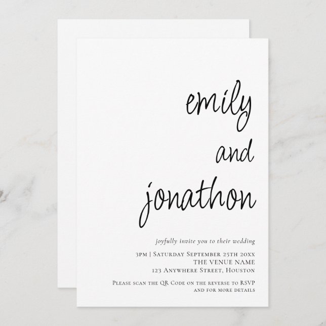 Modern Script Names QR Code Wedding Invitation (Front/Back)
