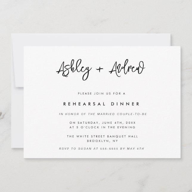 Modern Script Names Rehearsal Dinner Invitation (Front)