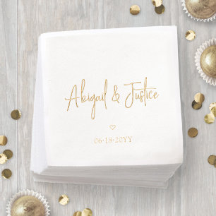Modern Script Names & Simple Minimal Heart Wedding Foil Napkins
