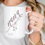 Modern Script nana Year Established Coffee Mug<br><div class="desc">This simple and cute design features "nana" in modern script lettering and a simple branch with little leaves in colour mauve; it's the perfect Mother's Day or pregnancy announcement gift and you can personalise the year she became a mama. Mother's Day gift, Gift for mama, gift for nana, Birthday gift...</div>