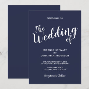 Modern Script Nautical Navy Blue Wedding Invitation