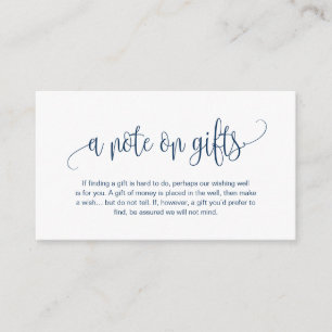 Modern script, Navy Blue, A note on gifts Enclosure Card