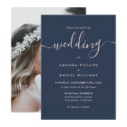 Modern Script Navy Blue and Blush Photo Wedding