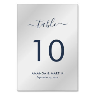 Modern Script Navy Blue and Silver Table Number