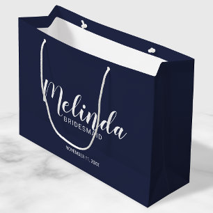 Modern Script Navy Blue Personalised Bridesmaids Large Gift Bag