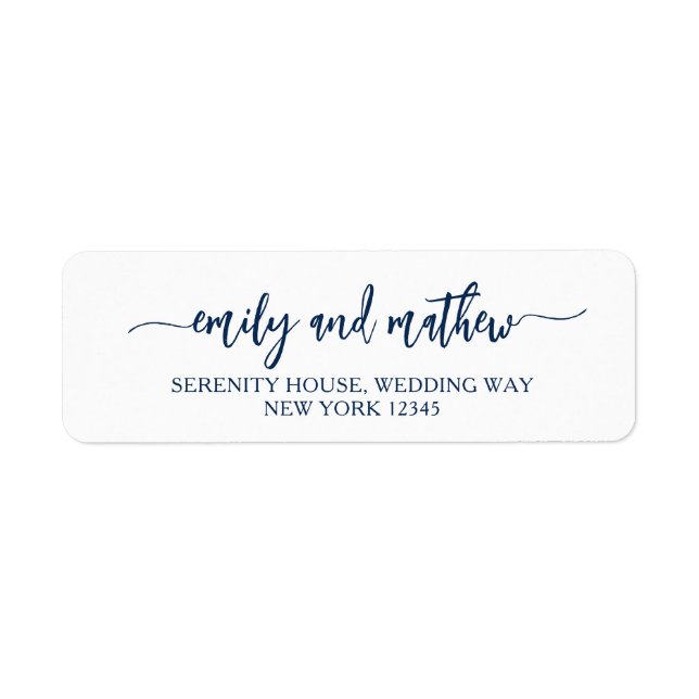 Modern Script Navy Blue Return Address Labels (Front)