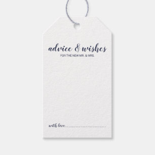 Modern Script Navy Blue Wedding Advice & Wishes Gift Tags