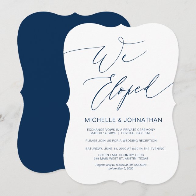 Modern Script, Navy Blue, Wedding Elopement Invitation (Front/Back)
