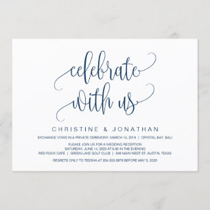 Modern Script, Navy Blue, Wedding Elopement Invitation