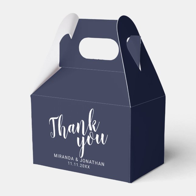 Modern Script Navy Blue Wedding Favour Box (Front Side)
