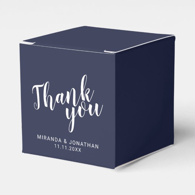 Modern Script Navy Blue Wedding Favour Box (Front Side)