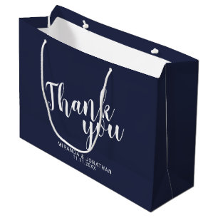 Modern Script Navy Blue Wedding Favour Large Gift Bag