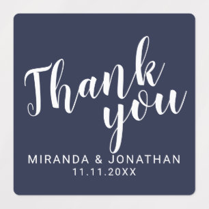 Modern Script Navy Blue Wedding Favour Thank You