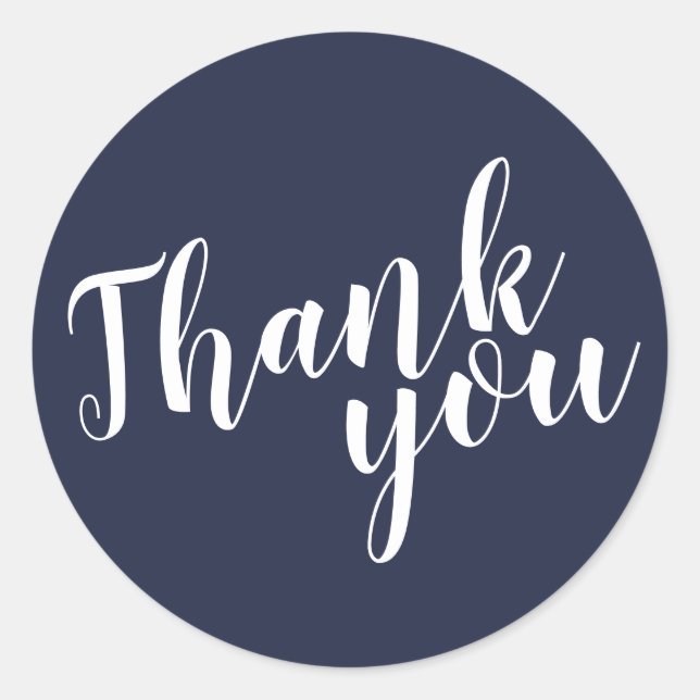 Modern Script Navy Blue Wedding Favour Thank You Classic Round Sticker (Front)