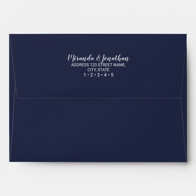 Modern Script Navy Blue Wedding Invitation Envelopes (Back (Top Flap))