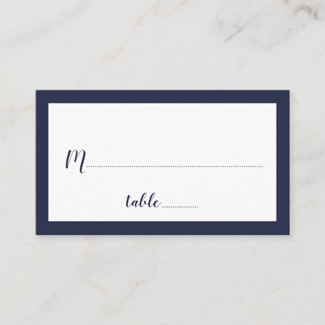 Modern Script Navy Blue Wedding Place Card (Front)