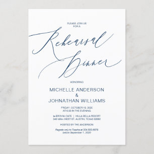 Modern Script, Navy Blue, Wedding Rehearsal Dinner Invitation